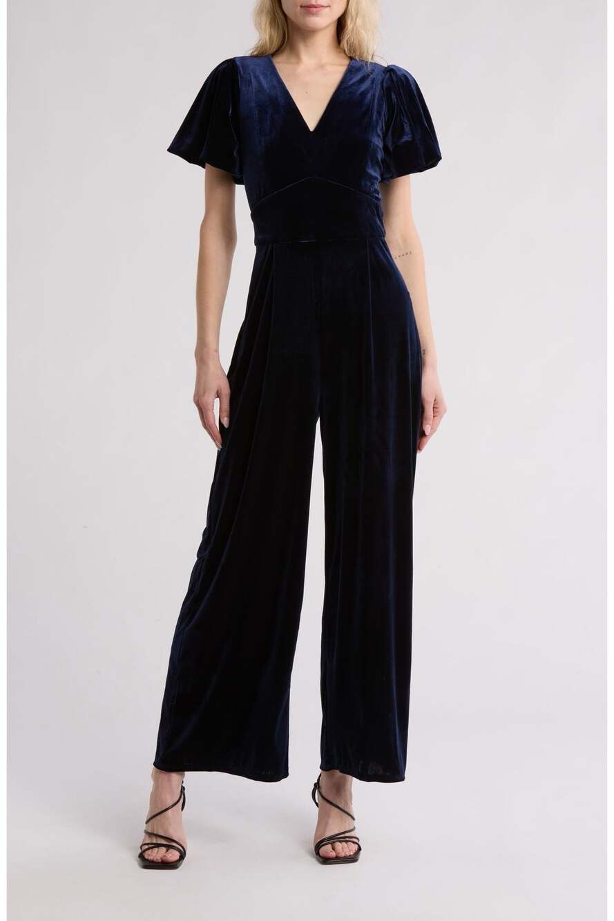 Halogen XL EXTRA LARGE 16-18 Navy Blue Velvet Wide Leg Jumpsuit